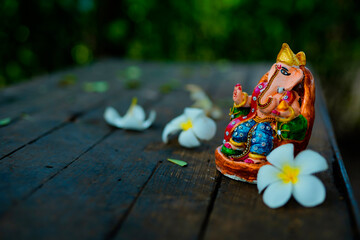 eco friendly Ganesha idol or statue, home made. selective focus
