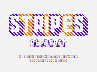 Striped style alphabet design with uppercase, numbers and symbol