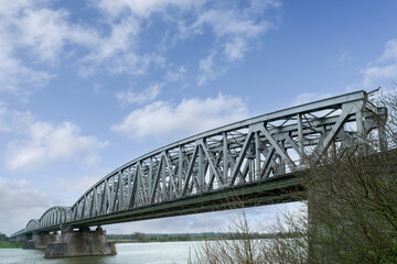Railway bridge over the Waal at Zaltbommel, Gelderland Province, The Netherlands