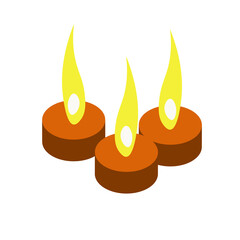 three small flat isometric burning candles.