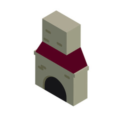 isometric fireflace with chimney. vector illustration. isolated on white