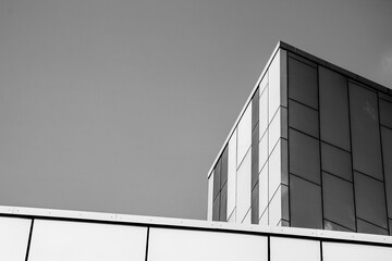 black and white business center building
