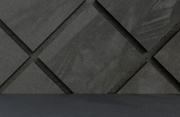 Abstract empty room black stone wall background grunge texture style.,3d model and illustration.