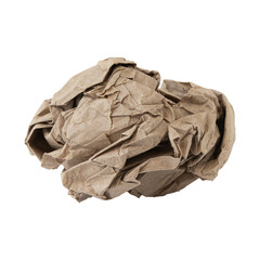 crumpled brown paper ball on white background
