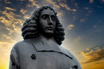 Stoff pro Meter Detail of the statue of Benedict de Spinoza (1632-1677) philosopher, Amsterdam, Noord-Holland province, The Netherlands © Holland-PhotostockNL