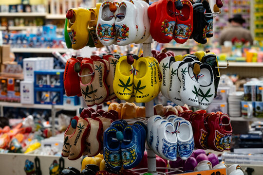 Selling souvenirs at the flower market in Amsterdam, Noord-Holland province, The Netherlands