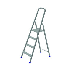 Gray metal stepladder on a white background