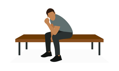 Fototapeta premium Male character sitting on a bench on a white background