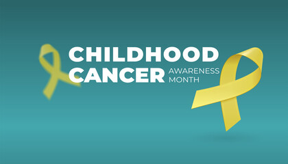 Flying realistic Yellow ribbons on dark background with copy space. Childhood Cancer Awareness symbol in September. illustration for banner, poster, invitation, flyer.