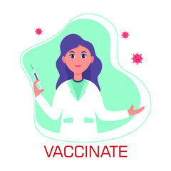 doctor with vaccine and inscription get vaccinated