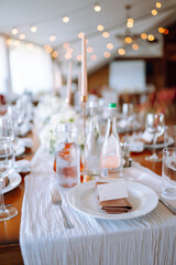 Beautiful decorated table for the event. Wedding, birthday, party, event concept.