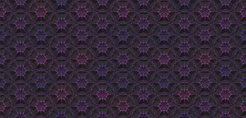 Dark seamless polygonal texture with triangles. Black pattern with bright color thin lines. geometric illustration for background, wallpaper, interior, textile, wrapping paper and print design.