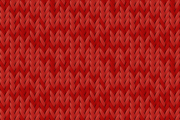 Realistic red knit texture. Seamless knitted pattern for background, wallpaper, Christmas card, invitation, banner. illustration with close up merino wool.