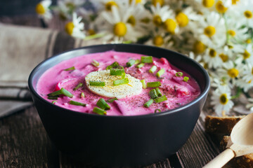 Borsch. Tasty soup. Russian national dish 
