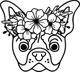 Floral Bulldog Vector Illustration Clipart