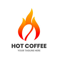 Hot Coffee logo design template. Coffee bean and fire. Stock vector illustration.