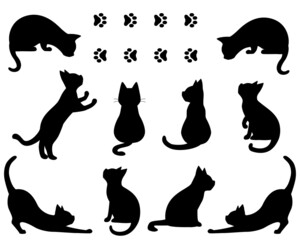 ネコのシルエットイラストセット