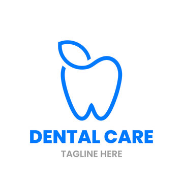 Herbal Dent logo design template. Abstract tooth and leaf outline sign. Stock vector illustration.