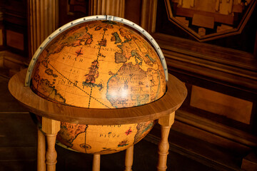 Ancient world globe. World map tool for geography education and history.