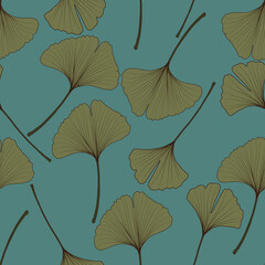 Ginkgo biloba leaf autumn vector seamless pattern background. Trendy for fabric, textile print, wallpaper, invitation or packaging.

