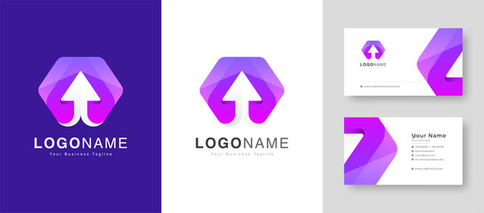 Creative Colorful circle Up arrow Logo With Premium Business Card Design Vector Template for Your Company Business