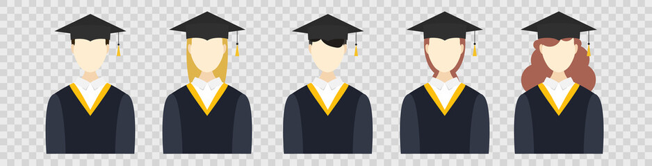 Group of graduated students  Graduation gown vector isolated on transparent background ,  Flat Modern design , Illustration Vector  EPS 10