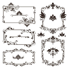 Ornamental design lace borders and corners Vector set art deco floral ornaments elements
