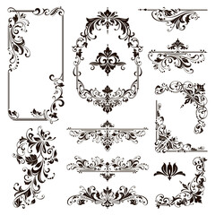 Ornamental design lace borders and corners Vector set art deco floral ornaments elements