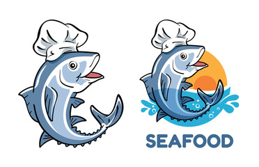Tuna cartoon character wearing chef's hat