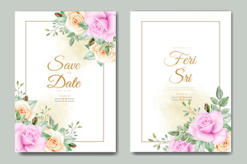 beautiful watercolor floral leaves wedding invitation card