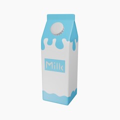 Milk in a cardboard box isolated on a white background. 3d rendering