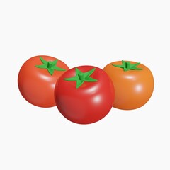 Tomatoes isolated on white background. Vegetables. Organic products. 3D rendering