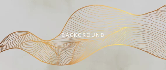 Fotobehang Gold luxury line art background vector. Tropical pattern design for packaging, wallpaper, and print, Vector illustration. © bank