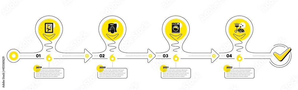 Poster cleaning infographic timeline with 4 steps. workflow process diagram with clean window, wipe cloth, 