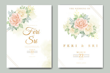 Fototapeta na wymiar beautiful watercolor floral leaves wedding invitation card