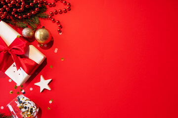 red xmas background festive decoration gift box
