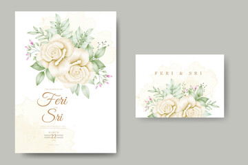 beautiful watercolor floral leaves wedding invitation card