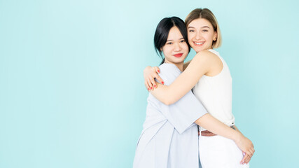 Fototapeta premium best friends happy women enjoying meeting positive