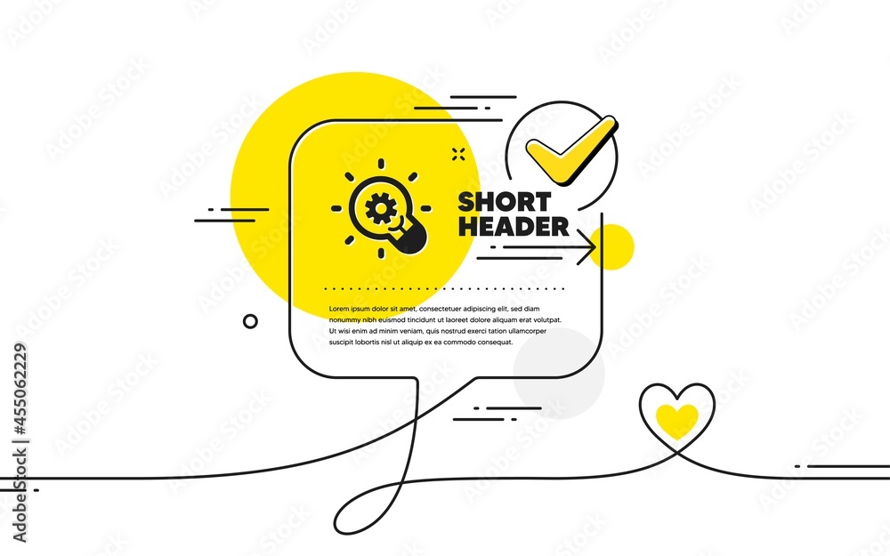 Poster innovation icon. continuous line check mark chat bubble. light bulb with cog sign. working process s