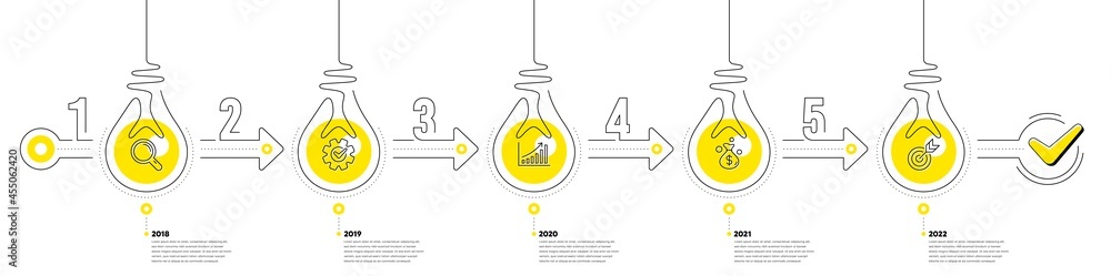 Poster lightbulb journey path infographics. business infographic timeline with 5 steps. workflow process di