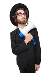Jewish man with megaphone