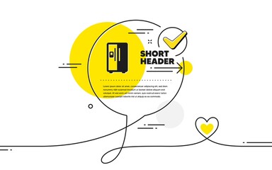 Refrigerator with ice maker icon. Continuous line check mark chat bubble. Fridge sign. Freezer storage symbol. Refrigerator icon in chat comment. Talk with heart banner. Vector