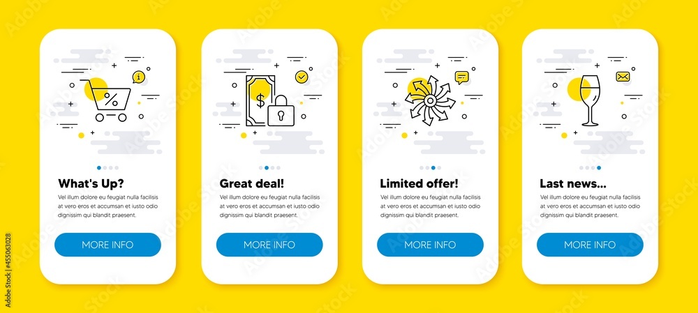Poster vector set of special offer, private payment and versatile line icons set. ui phone app screens with