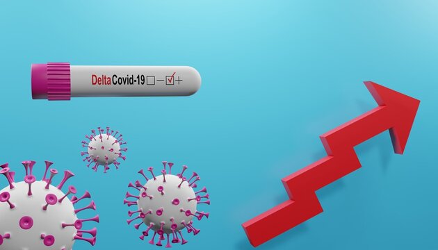 3D render of the increase in incidence with the Delta covid-19 variant.Medical concept of life-threatening Covid-19 coronavirus outbreak.Illustration of a digital image for medicine.