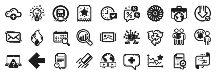 Set of Technology icons, such as Target path, Credit card, Select alarm icons. Left arrow, Seo analysis, Search file signs. Businessman case, Loyalty ticket, Medical chat. Recycle, Survey. Vector