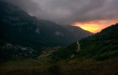 Viewpoint in the mountains on sunset