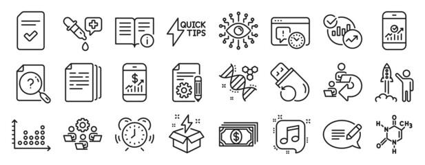 Fototapeta na wymiar Set of Education icons, such as Artificial intelligence, Smartphone statistics, Message icons. Chemistry pipette, Mobile finance, Delegate work signs. Musical note, Payment, Checked file. Vector
