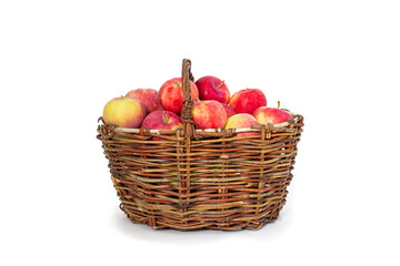 apples in basket, basket full of red apples on a white background
