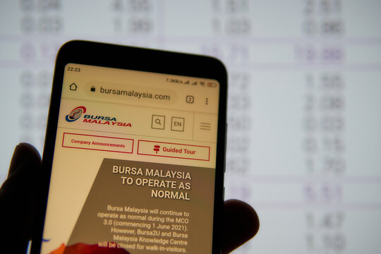 Saransk, Russia - August 31, 2021: A Smartphone Screen Shows Bursa Malaysia Web Page.