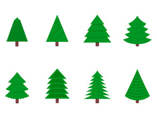 Green christmas tree set, traditional symbol to new year